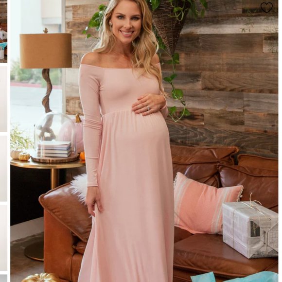 PinkBlush Petite Pink Solid Off Shoulder Maternity Maxi Dress - Picture 1 of 2